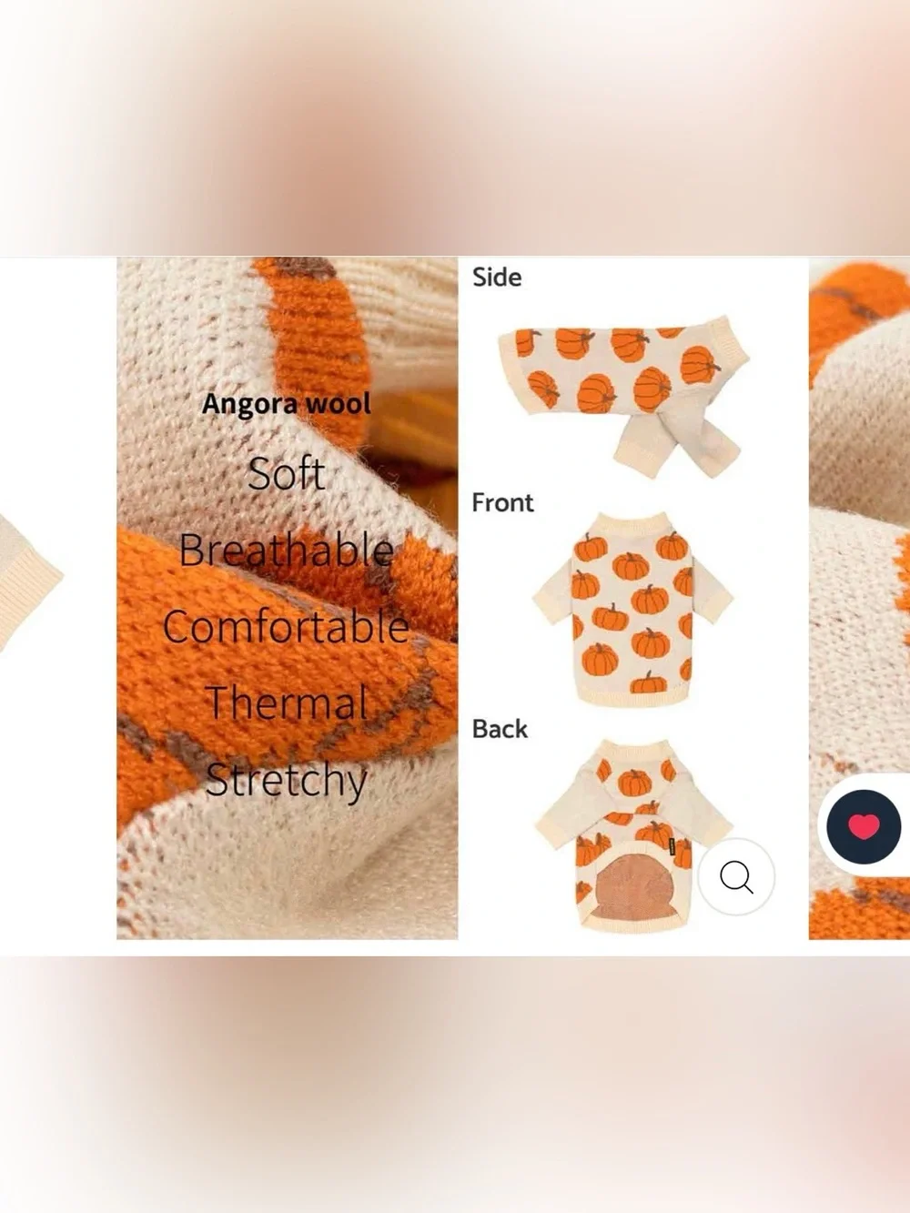 🎃PUMPKIN Dog Sweater - Antique Cream & Orange Knit Fall Pet Pullover